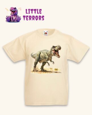 T-shirt enfant naturel tyrannosaure vert et jaune